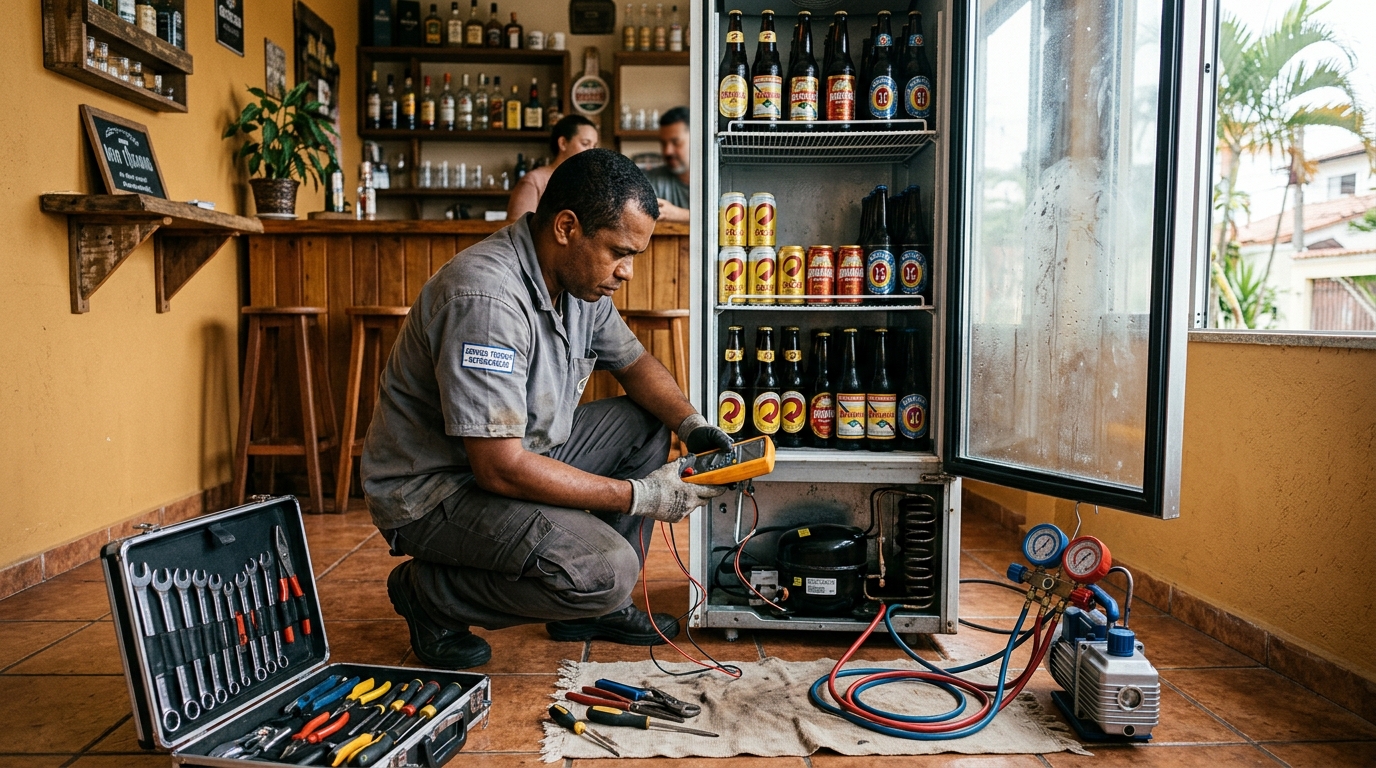 Substituição de termostato de cervejeira em serviço técnico em Florianópolis‑SC