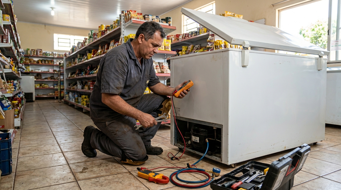 Substituição de termostato de freezer em visita técnica em Florianópolis‑SC